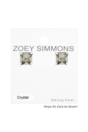 Sterling Silver Square 4mm Ear Studs With Crystals - SS