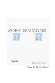 Sterling Silver Square 4mm Ear Studs With Crystals - SS
