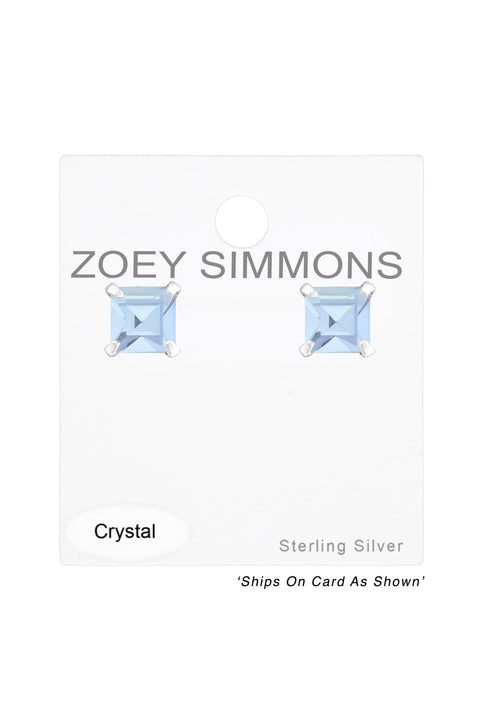 Sterling Silver Square 4mm Ear Studs With Crystals - SS