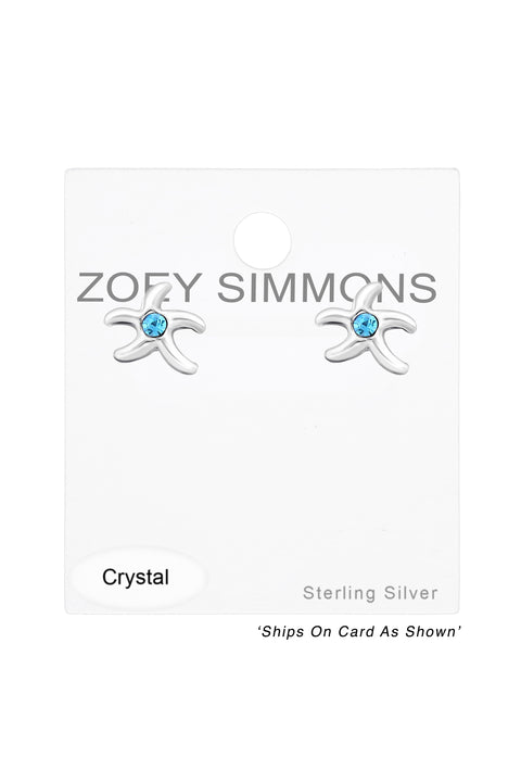 Sterling Silver Starfish Ear Studs With Crystal - SS