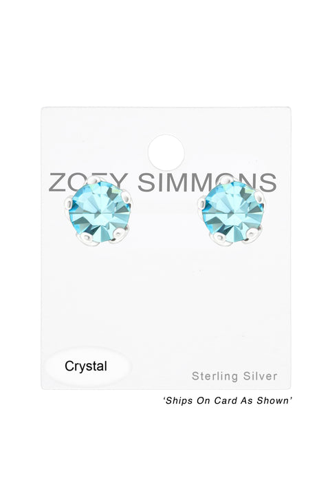 Sterling Silver Round 5mm Ear Studs With Crystals - SS