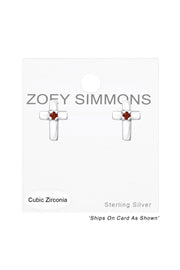 Sterling Silver Cross Ear Studs With Cubic Zirconia - SS