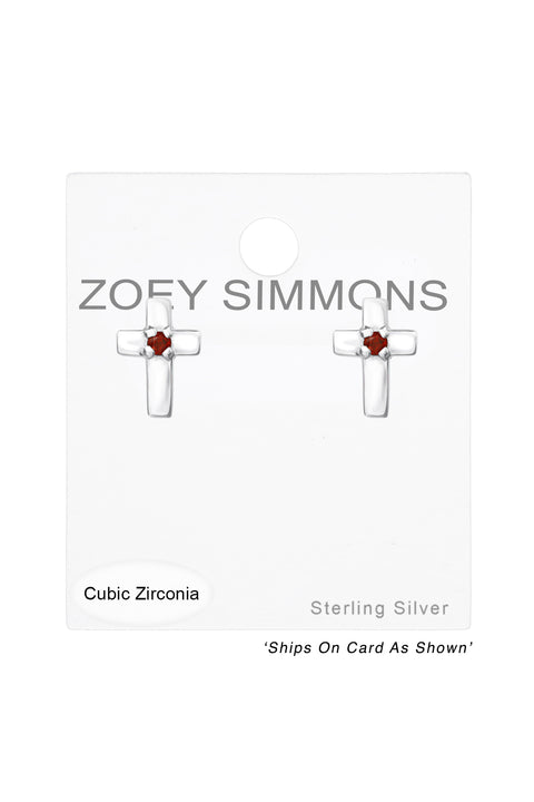Sterling Silver Cross Ear Studs With Cubic Zirconia - SS