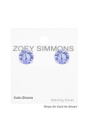 Sterling Silver Round 8mm Ear Studs With Cubic Zirconia - SS