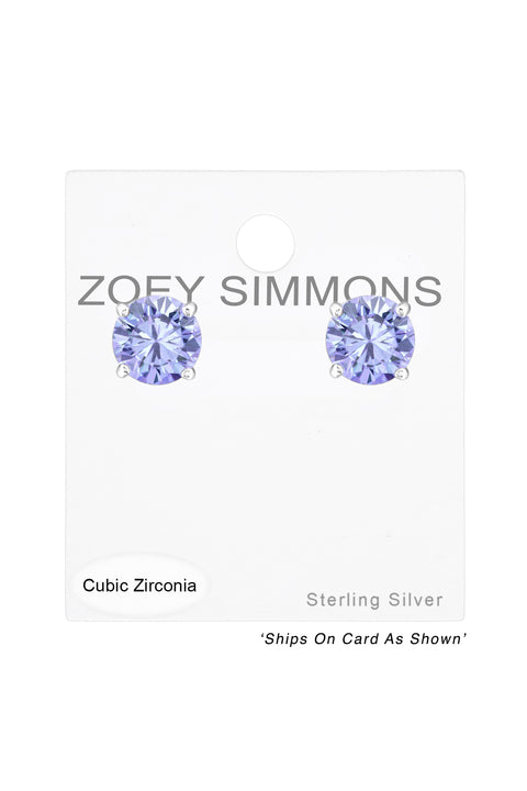 Sterling Silver Round 8mm Ear Studs With Cubic Zirconia - SS