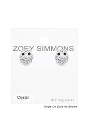 Sterling Silver Owl Ear Studs With Crystal - SS
