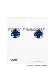 Sterling Silver Round Ear Studs With Genuine Crystals - SS