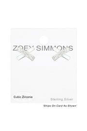 Sterling Silver Cross Ear Studs With Cubic Zirconia - SS