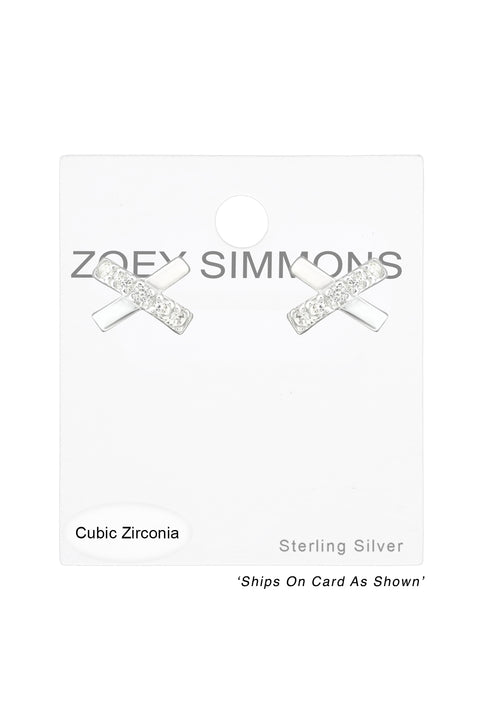 Sterling Silver Cross Ear Studs With Cubic Zirconia - SS