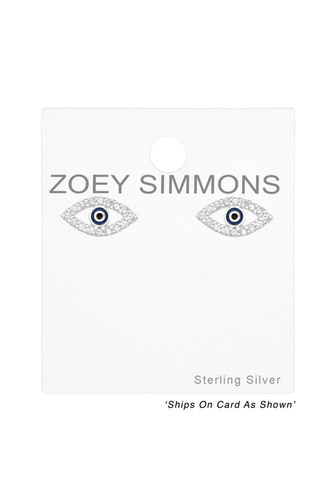 Sterling Silver Eye Ear Studs With Cubic Zirconia - SS