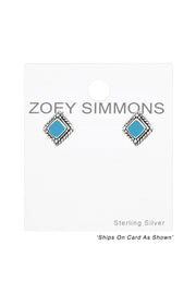 Sterling Silver Square Ear Studs With Epoxy - SS