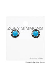 Sterling Silver Round Ear Studs With Epoxy - SS