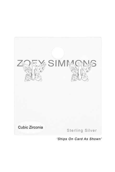 Sterling Silver Butterfly Ear Studs With Cubic Zirconia - SS