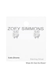 Sterling Silver Owl Ear Studs With Cubic Zirconia - SS