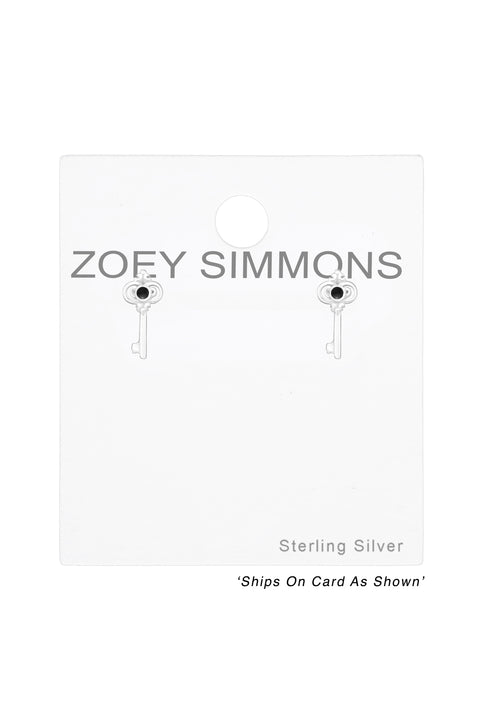 Sterling Silver Key Ear Studs With Epoxy - SS