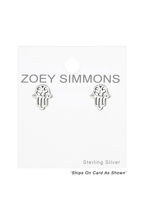 Sterling Silver Hamsa Ear Studs - SS