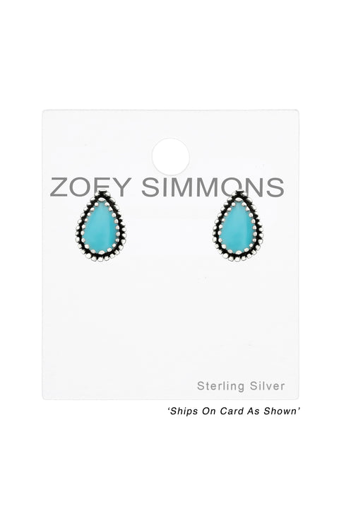 Sterling Silver Pear Ear Studs With Epoxy - SS