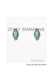 Sterling Silver Oval Ear Studs With Opal - SS