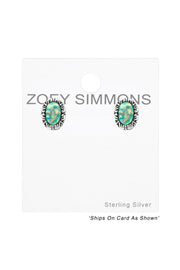Sterling Silver Oval Ear Studs With Opal - SS