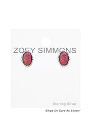 Sterling Silver Oval Ear Studs With Opal - SS