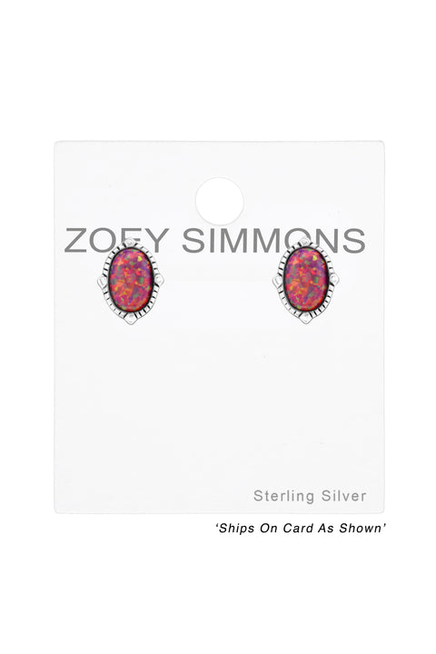 Sterling Silver Oval Ear Studs With Opal - SS