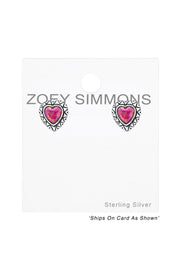 Sterling Silver Heart Ear Studs With Opal - SS