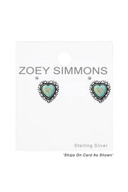 Sterling Silver Heart Ear Studs With Opal - SS