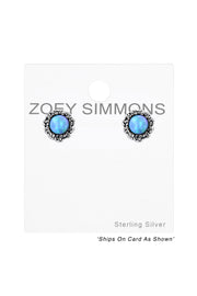 Sterling Silver Flower Ear Studs With Opal - SS