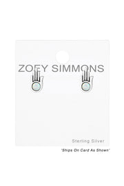 Sterling Silver Hamsa Ear Studs With Opal - SS