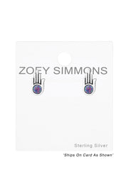 Sterling Silver Hamsa Ear Studs With Opal - SS