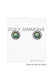 Sterling Silver Round Ear Studs With Opal - SS