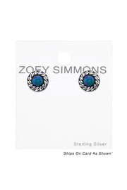 Sterling Silver Round Ear Studs With Opal - SS
