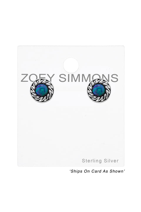 Sterling Silver Round Ear Studs With Opal - SS