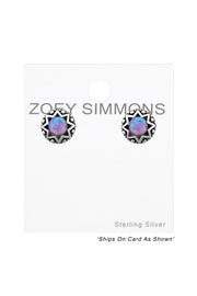Sterling Silver Round Ear Studs With Opal - SS