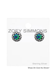 Sterling Silver Round Ear Studs With Opal - SS