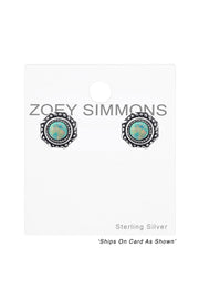 Sterling Silver Round Ear Studs With Opal - SS