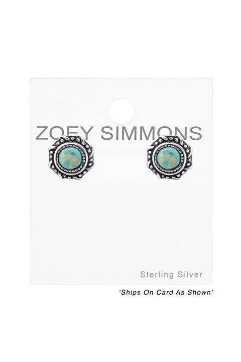 Sterling Silver Round Ear Studs With Opal - SS