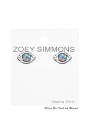 Sterling Silver Evil Eye Ear Studs With Opal - SS