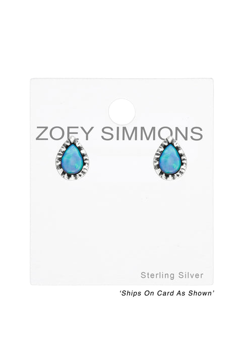 Sterling Silver Pear Ear Studs With Opal - SS