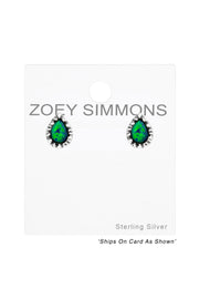 Sterling Silver Pear Ear Studs With Opal - SS