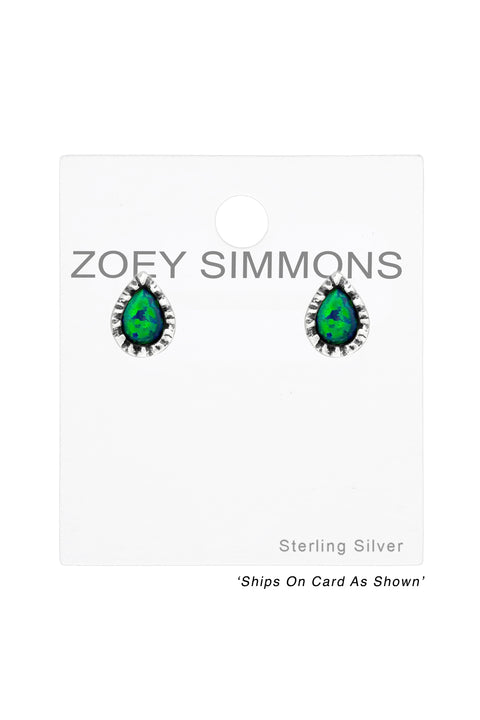 Sterling Silver Pear Ear Studs With Opal - SS