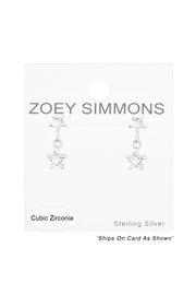 Sterling Silver Hanging Star Ear Studs With CZ - SS