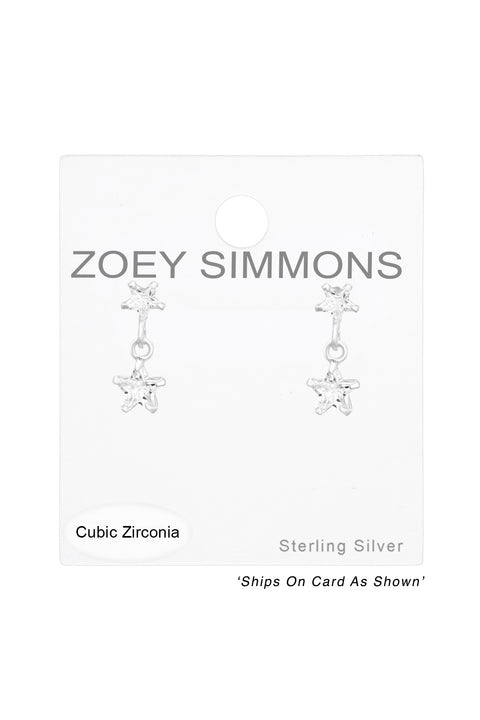 Sterling Silver Hanging Star Ear Studs With CZ - SS
