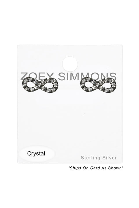 Sterling Silver Infinity Ear Studs With Crystal - SS