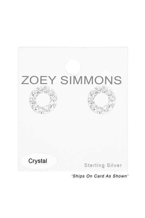 Sterling Silver Circle Ear Studs With Crystal - SS