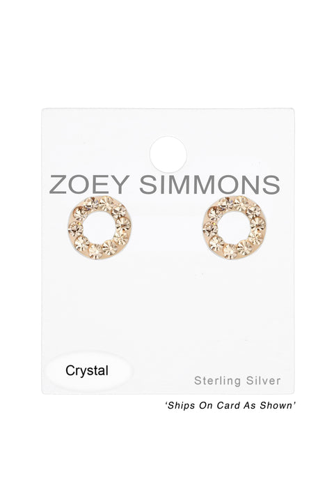 Sterling Silver Circle Ear Studs With Crystal - SS
