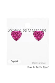 Sterling Silver Heart Ear Studs With Crystal - SS