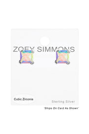 Sterling Silver Square 2mm Ear Studs With CZ - SS