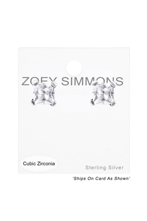 Sterling Silver Square 2mm Ear Studs With CZ - SS