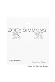 Sterling Silver Square 3mm Ear Studs With CZ - SS